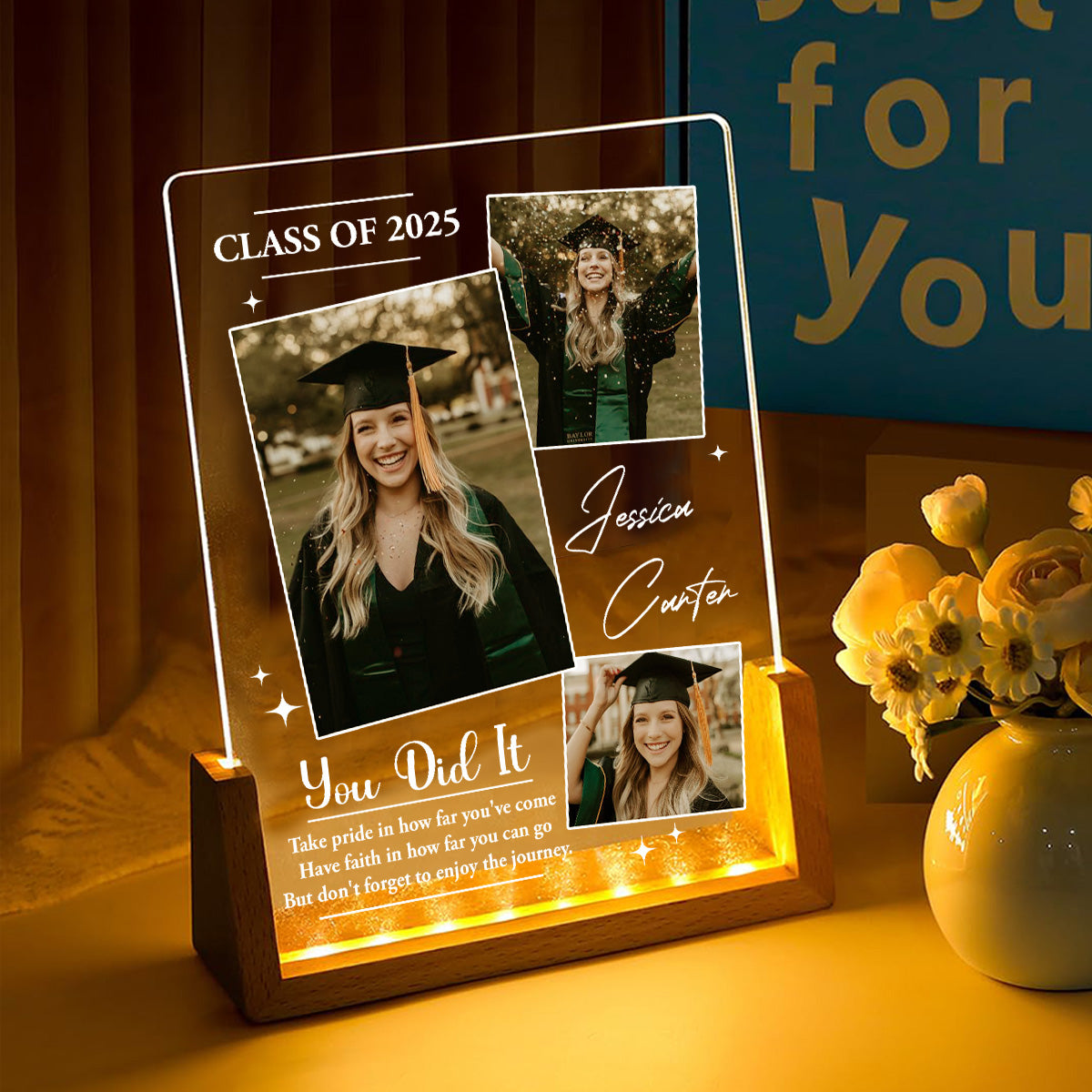 Dream Big And Keep Going - Personalized Custom Plaque With Walnut Base