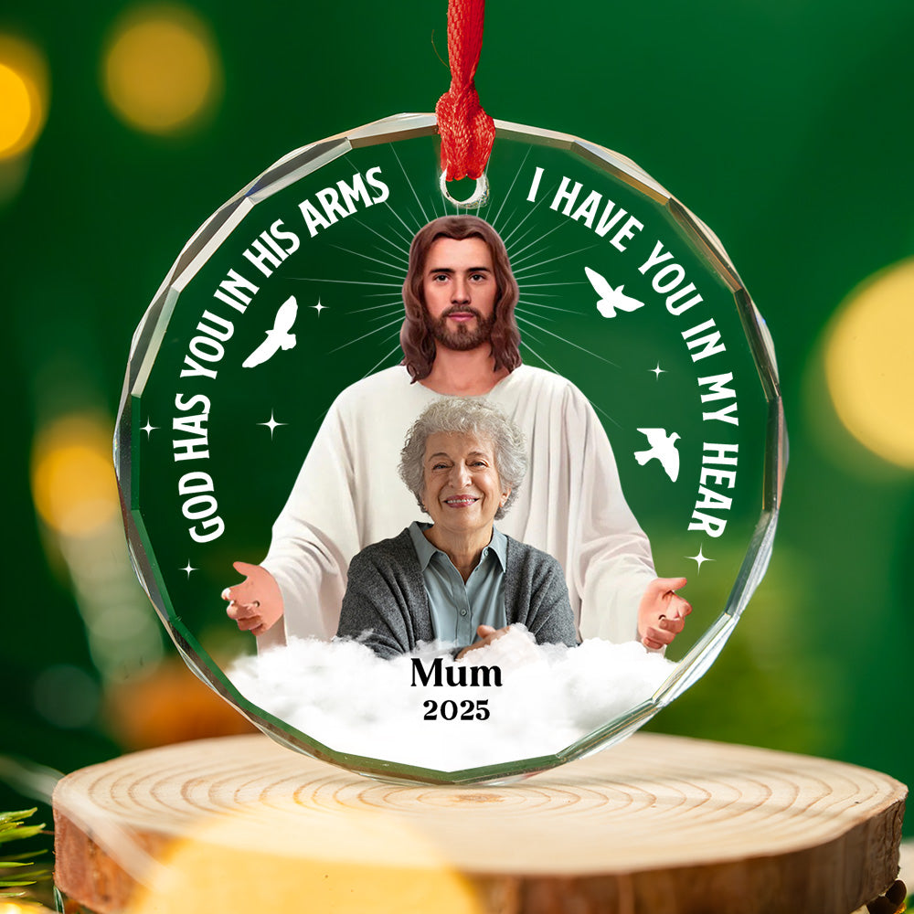 Safe In The Arms Of Jesus - Personalized Custom Glass Ornament