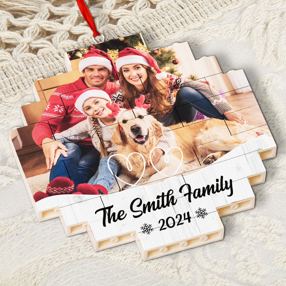 Custom Photo Family Christmas - Personalized Custom Puzzle Ornament