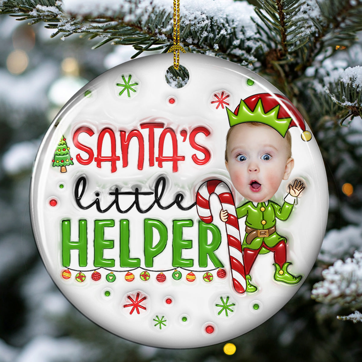 Santa Little Helper - Personalized Custom 3D Inflated Effect Ceramic Ornament