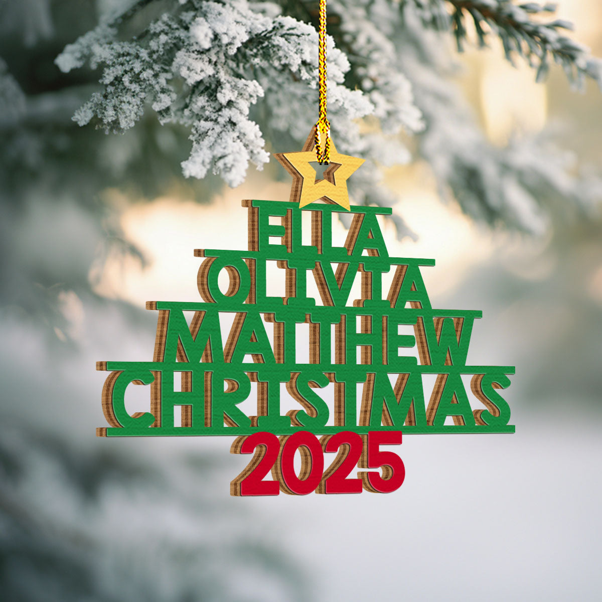 Family Names Holiday Tree - Personalized Custom Wood Ornament