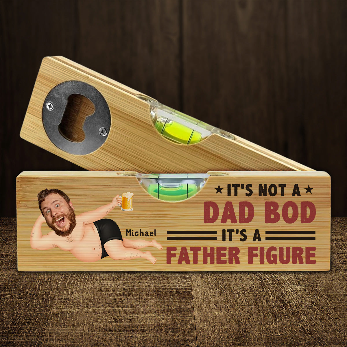 It Is A Father Figure - Personalized Custom Wooden Spirit Level Bottle Opener
