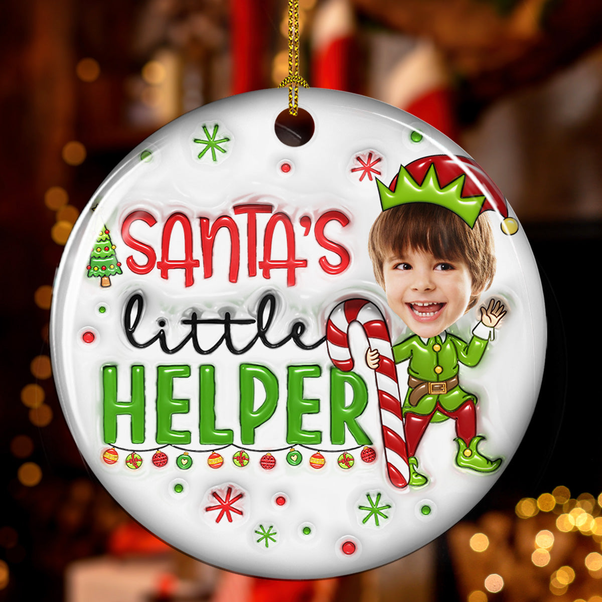 Santa Little Helper - Personalized Custom 3D Inflated Effect Ceramic Ornament