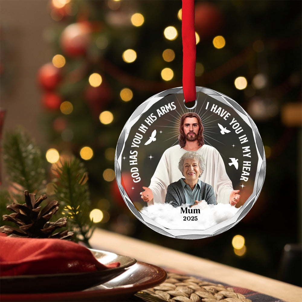 Safe In The Arms Of Jesus - Personalized Custom Glass Ornament