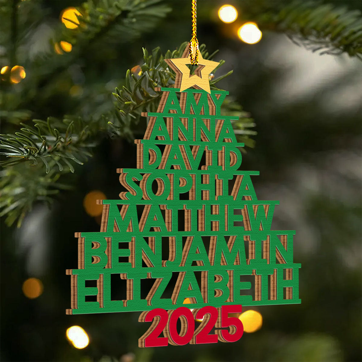 Family Names Holiday Tree - Personalized Custom Wood Ornament