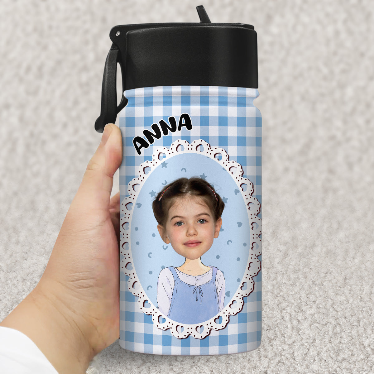 Cute Kid In Red - Personalized Custom 3D Inflated Effect Kids Water Bottle