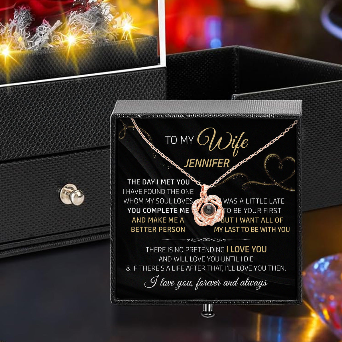 The Day I Met You - Personalized Custom Preserved Rose With Projection Necklace