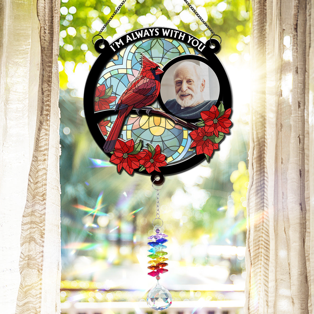 Always With You Memorial Heart - Personalized Custom Suncatcher With Crystal Rainbow Charm
