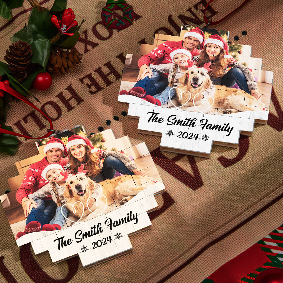 Custom Photo Family Christmas - Personalized Custom Puzzle Ornament