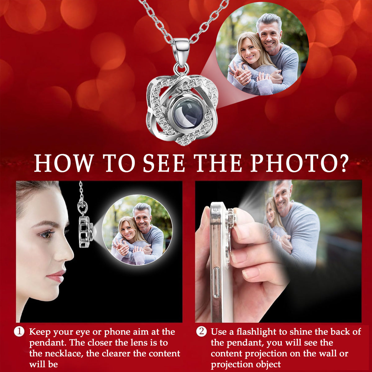 The Day I Met You - Personalized Custom Preserved Rose With Projection Necklace