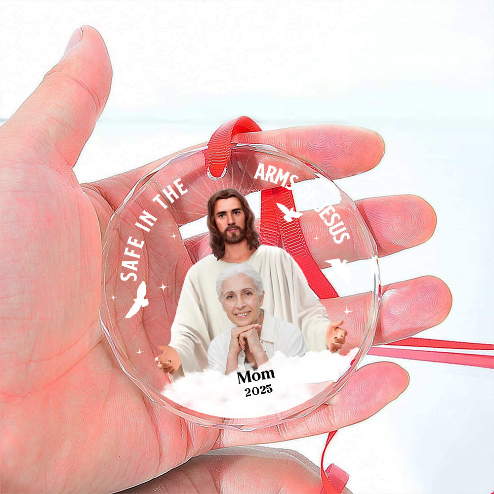 Safe In The Arms Of Jesus - Personalized Custom Glass Ornament