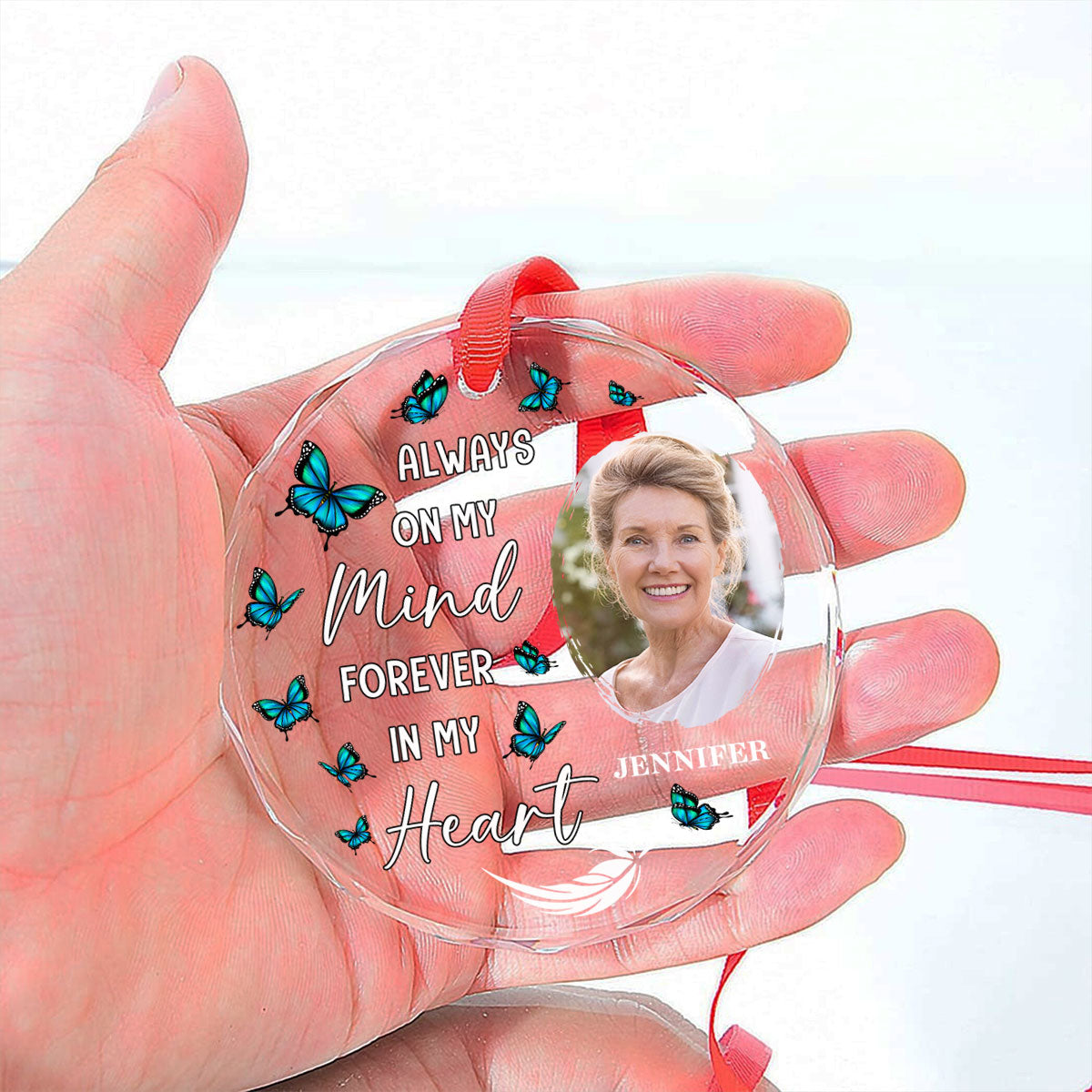 Always On My Mind - Personalized Custom Glass Ornament
