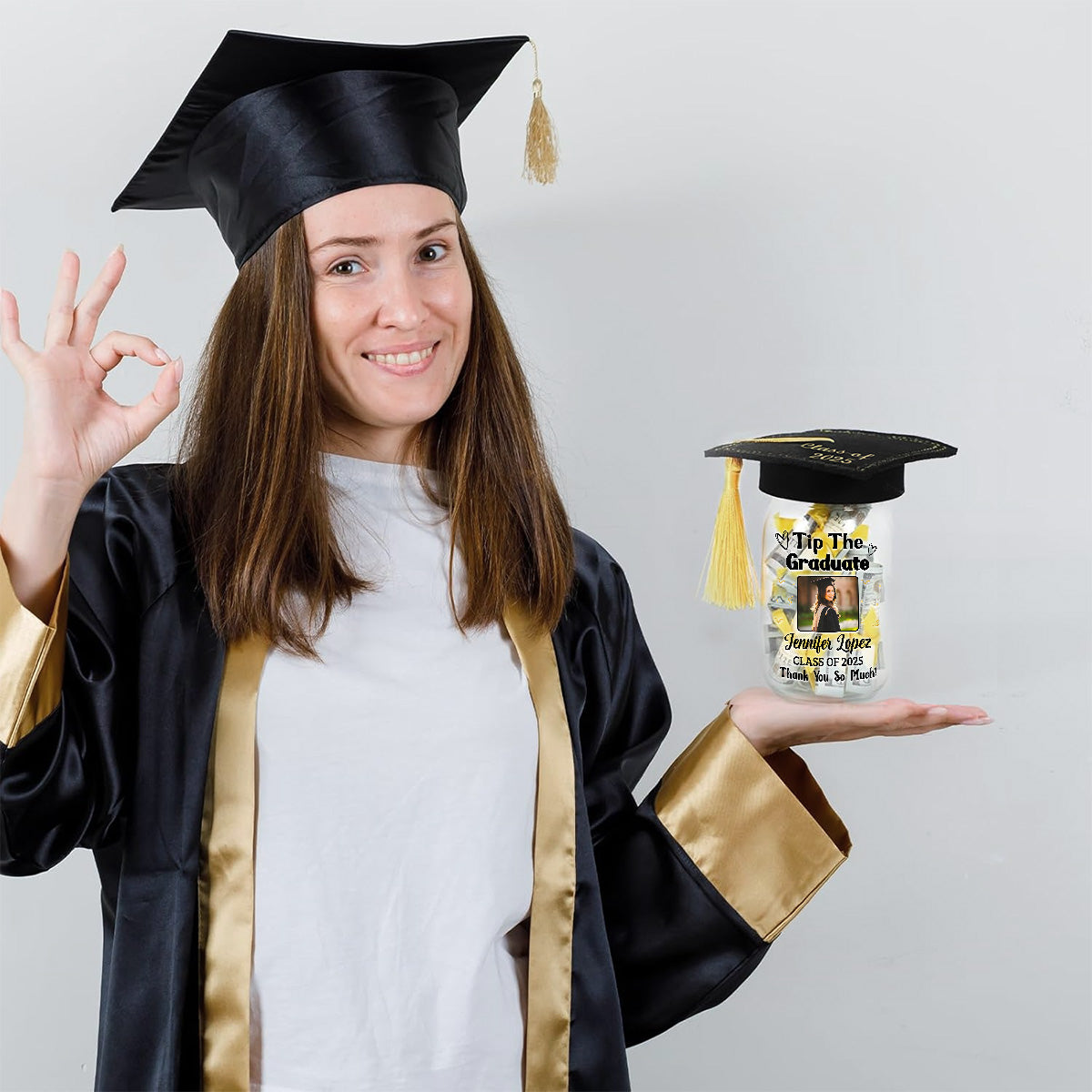 Tip The Graduate Thank You - Personalized Custom Graduation Mason Jar Light