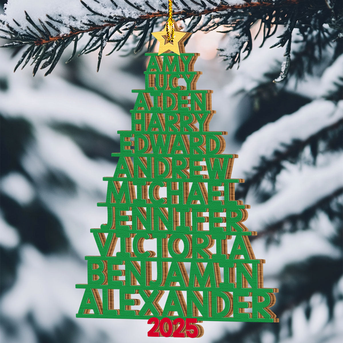 Family Names Holiday Tree - Personalized Custom Wood Ornament