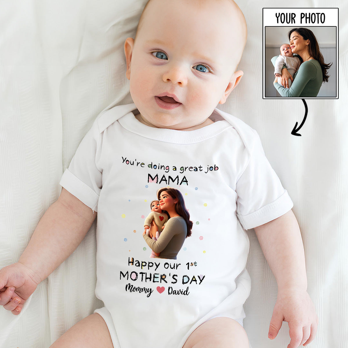 Mommy Doing A Great Job Custom Photo Cartoon - Personalized Custom Baby Onesie