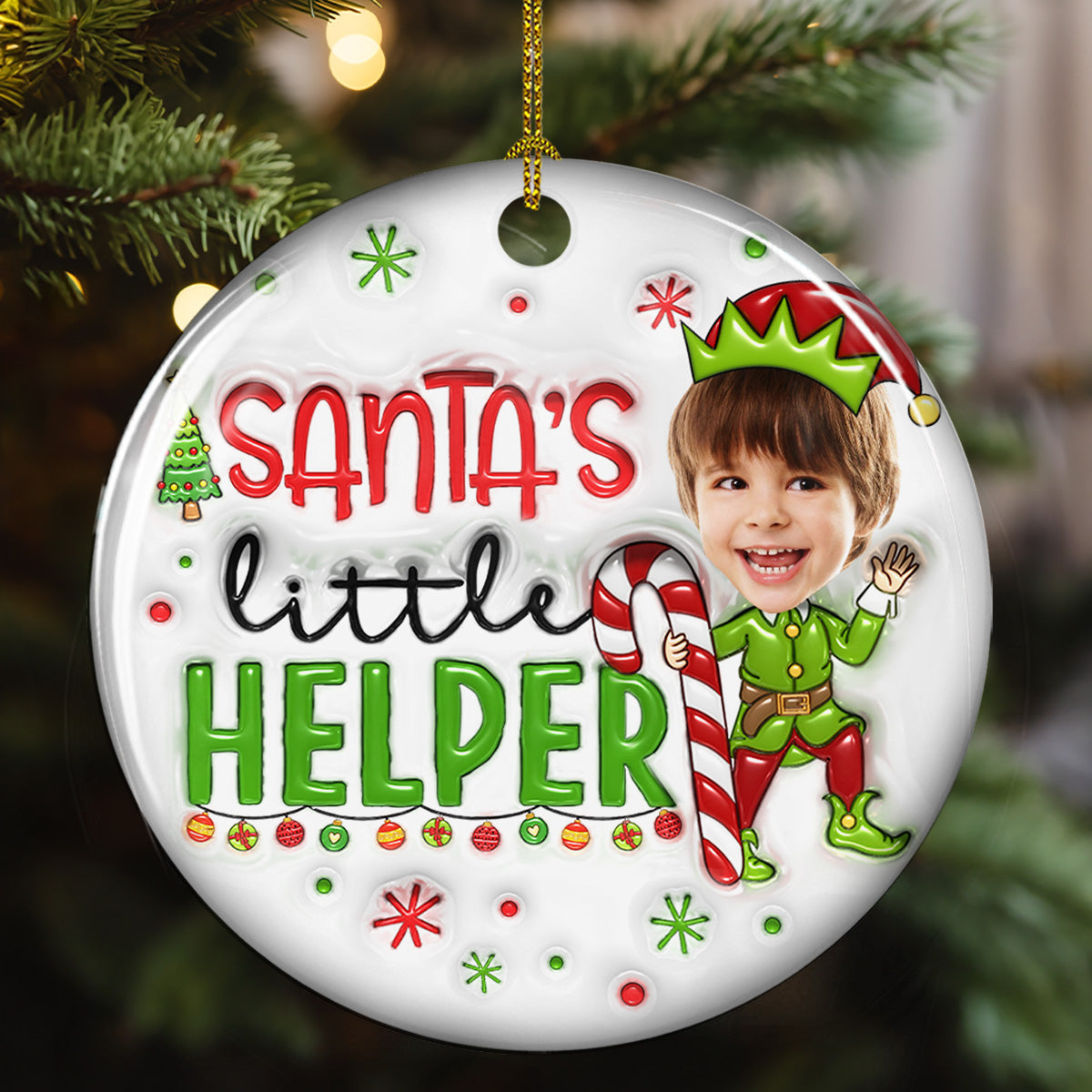 Santa Little Helper - Personalized Custom 3D Inflated Effect Ceramic Ornament