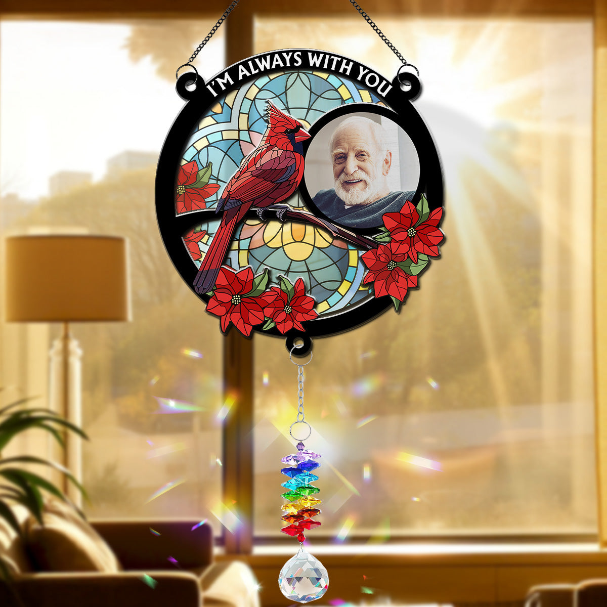 Always With You Memorial Heart - Personalized Custom Suncatcher With Crystal Rainbow Charm