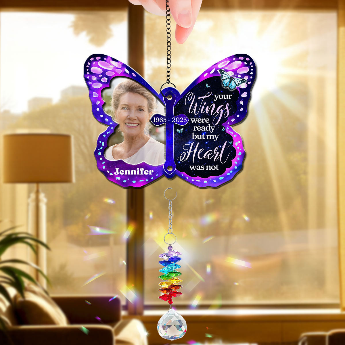 Your Wings Were Ready - Personalized Custom Suncatcher With Crystal Rainbow Charm