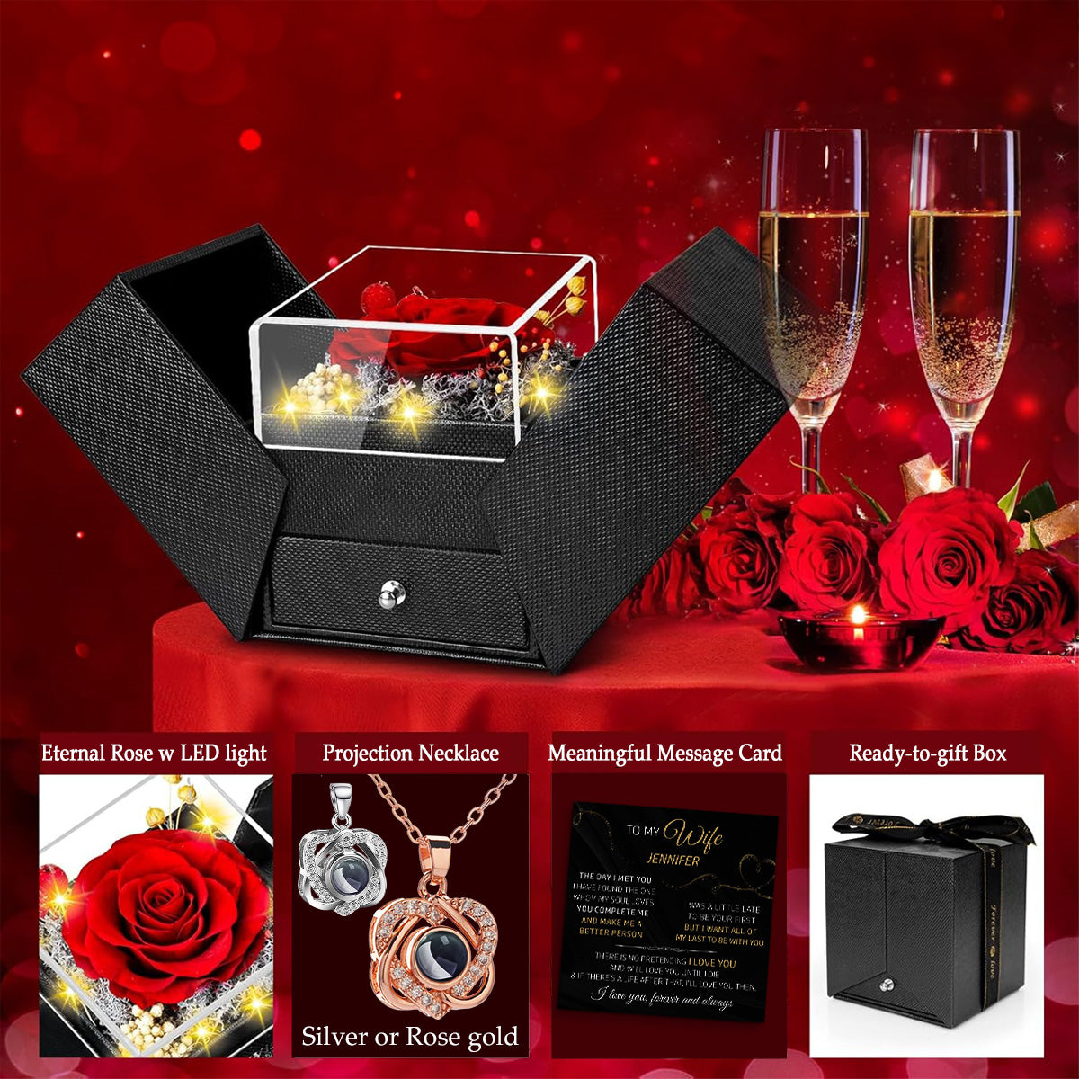 The Day I Met You - Personalized Custom Preserved Rose With Projection Necklace