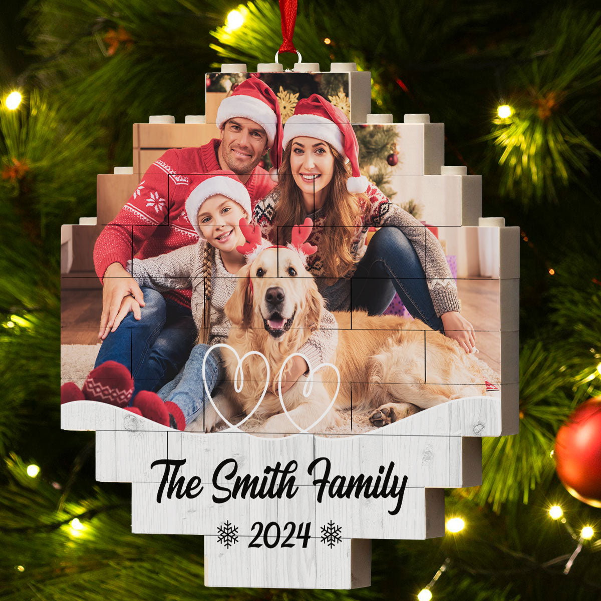 Custom Photo Family Christmas - Personalized Custom Puzzle Ornament