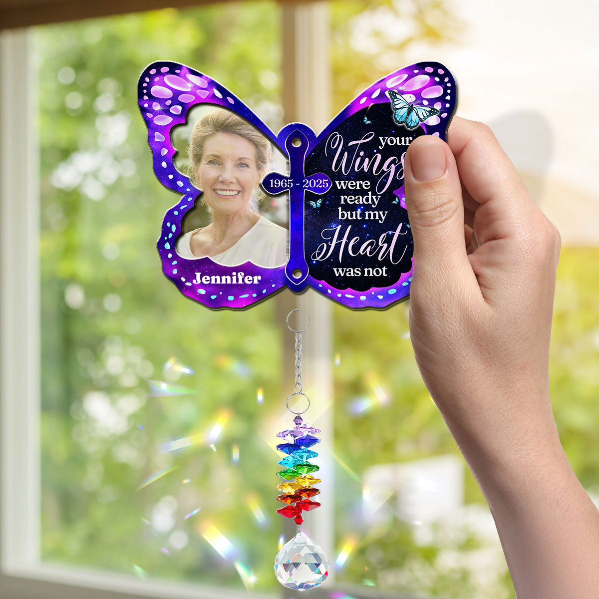 Your Wings Were Ready - Personalized Custom Suncatcher With Crystal Rainbow Charm