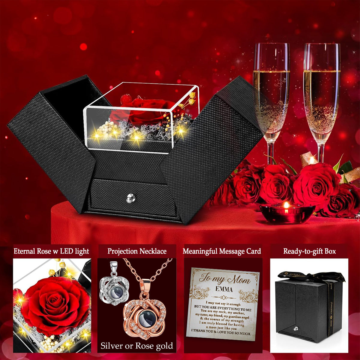 You Are Everything To Me - Personalized Custom Preserved Rose With Projection Necklace