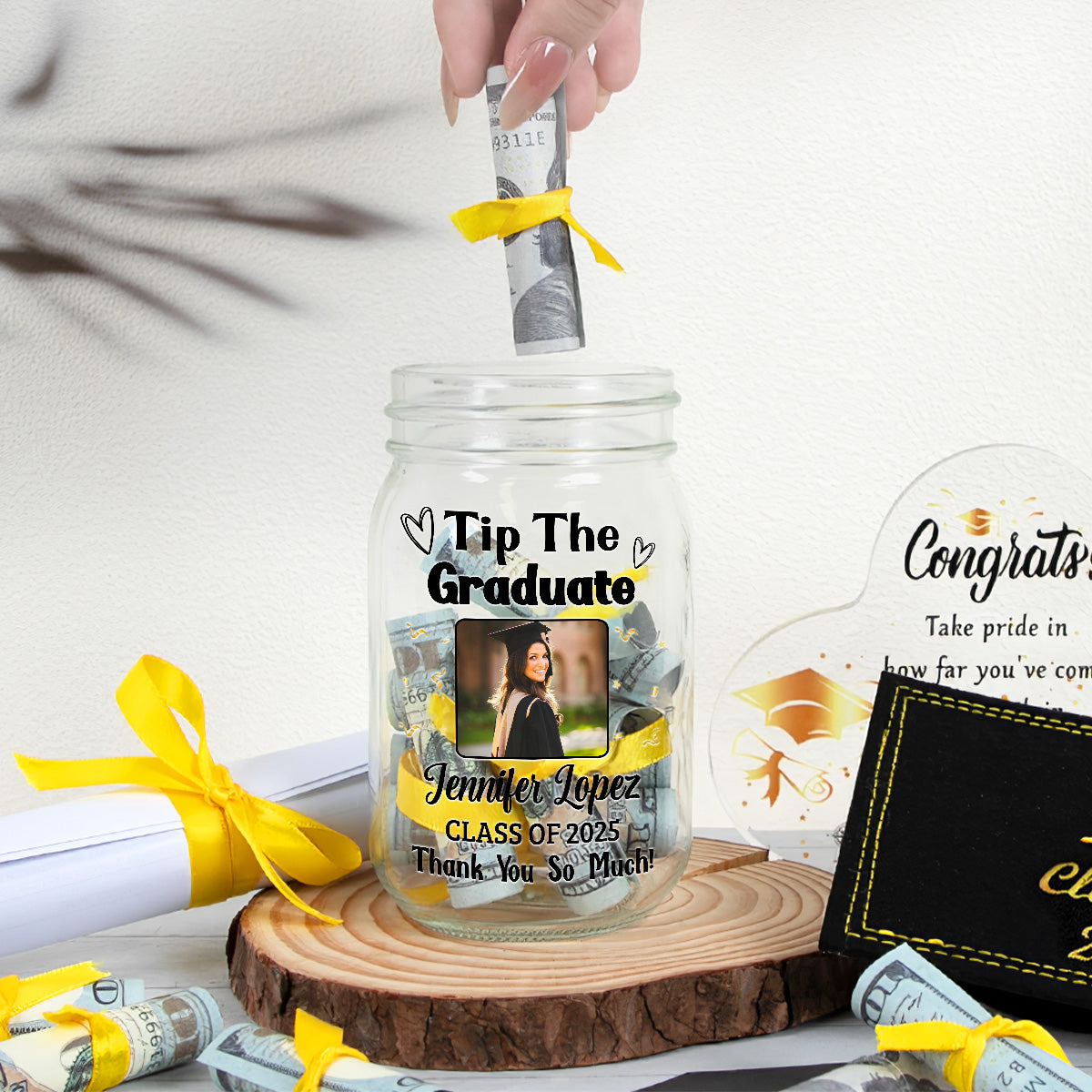 Tip The Graduate Thank You - Personalized Custom Graduation Mason Jar Light