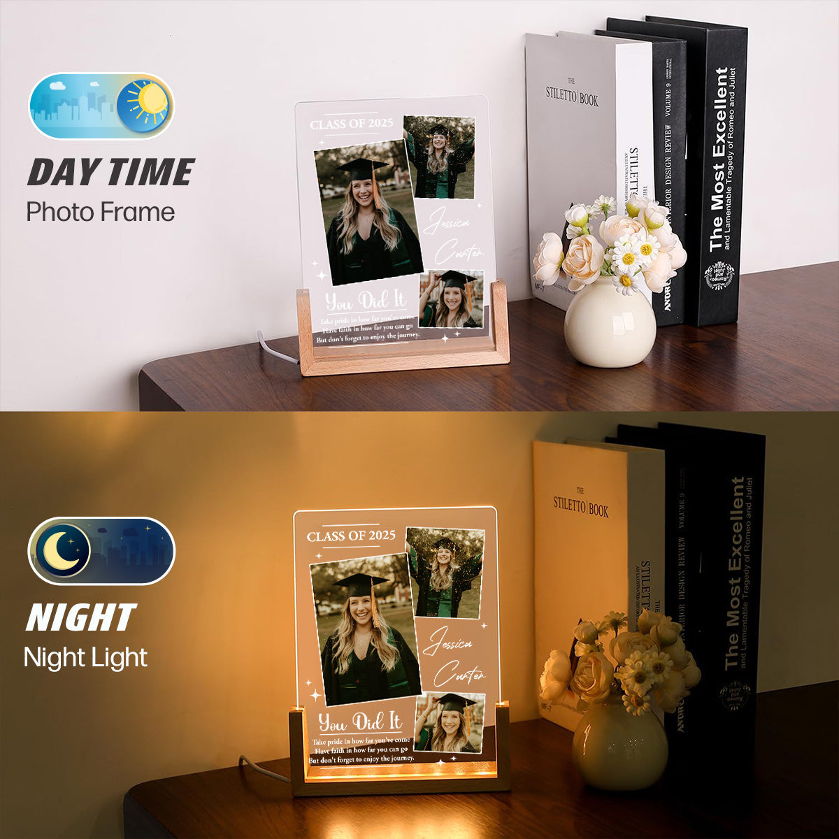 Dream Big And Keep Going - Personalized Custom Plaque With Walnut Base