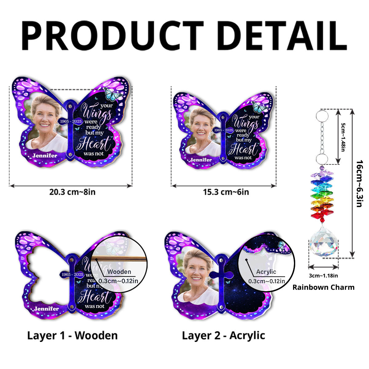 Your Wings Were Ready - Personalized Custom Suncatcher With Crystal Rainbow Charm