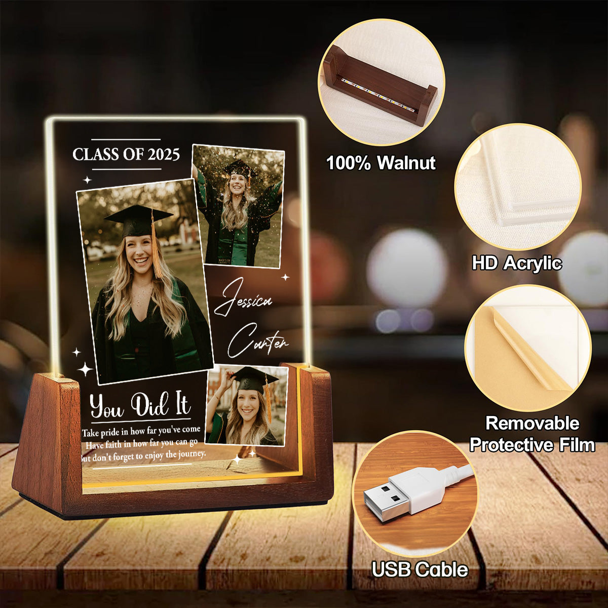 Dream Big And Keep Going - Personalized Custom Plaque With Walnut Base