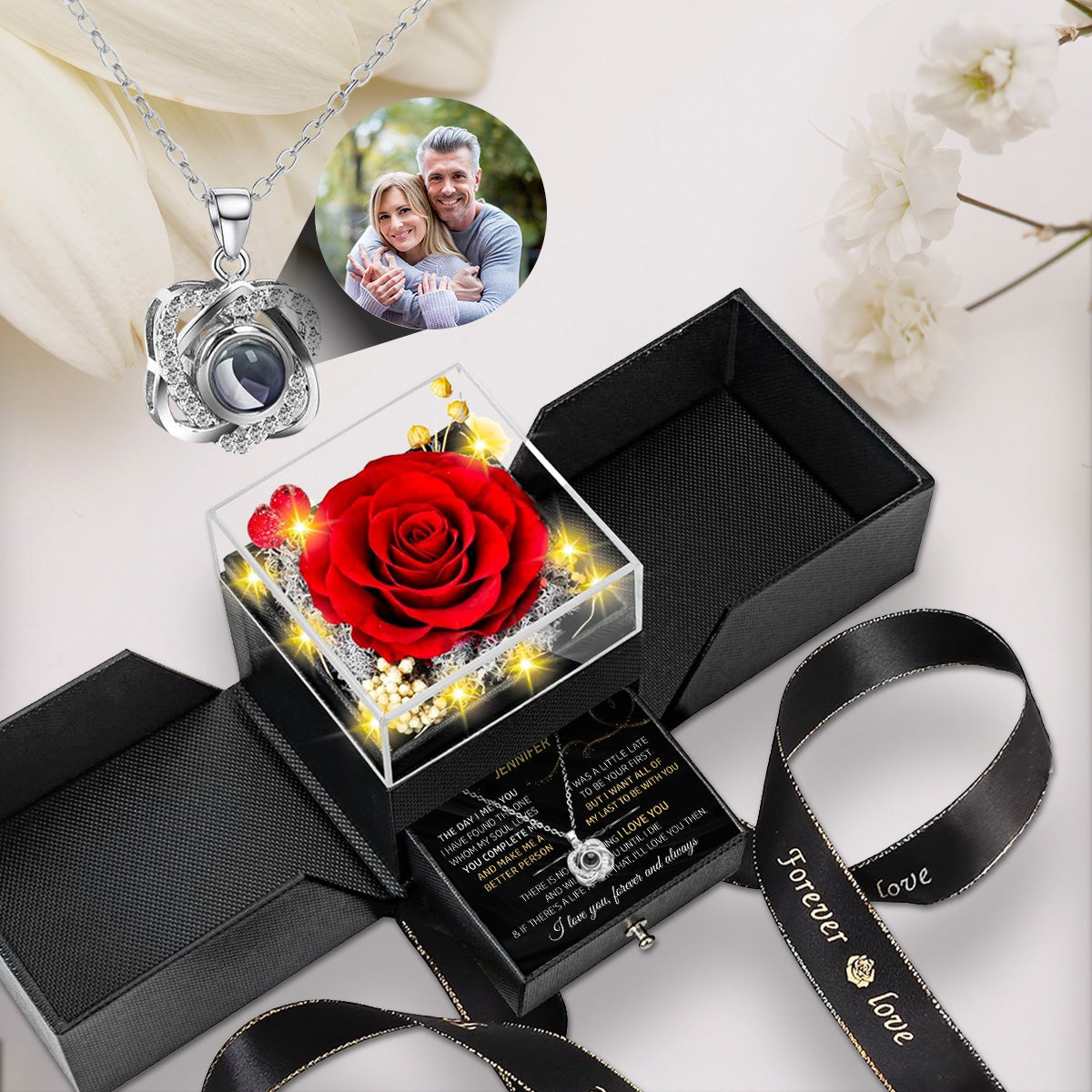 The Day I Met You - Personalized Custom Preserved Rose With Projection Necklace
