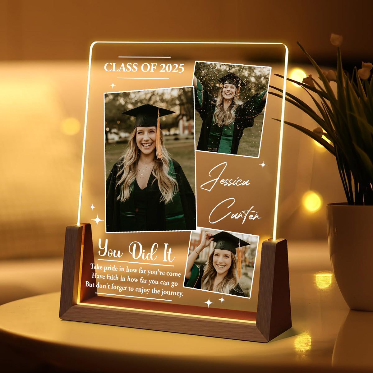 Dream Big And Keep Going - Personalized Custom Plaque With Walnut Base