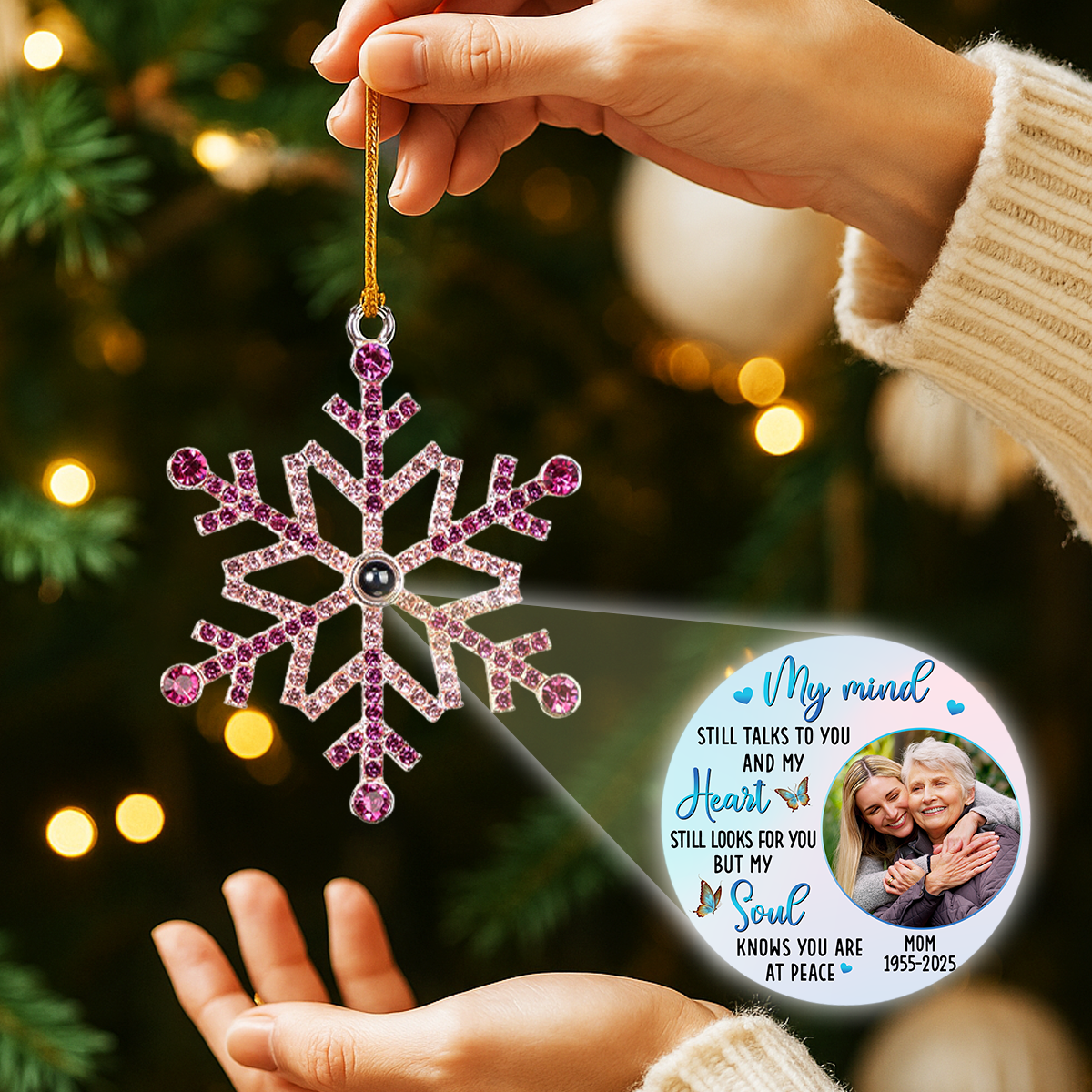 My Mind Still Talks To You - Personalized Custom Photo Snowflake Projection Ornament