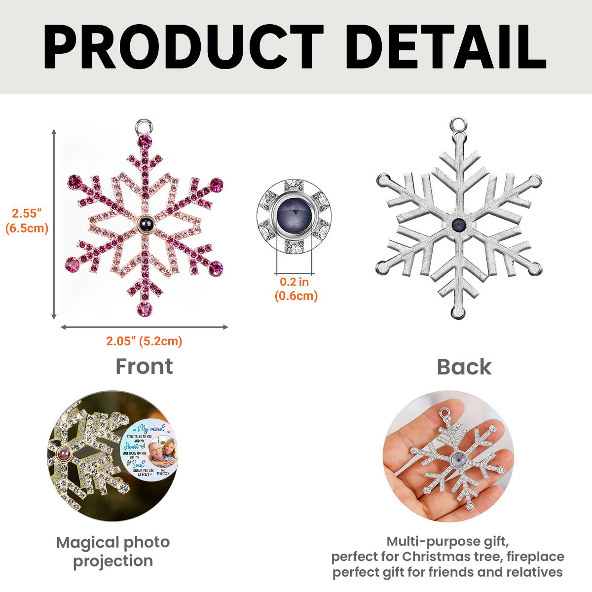 My Mind Still Talks To You - Personalized Custom Photo Snowflake Projection Ornament