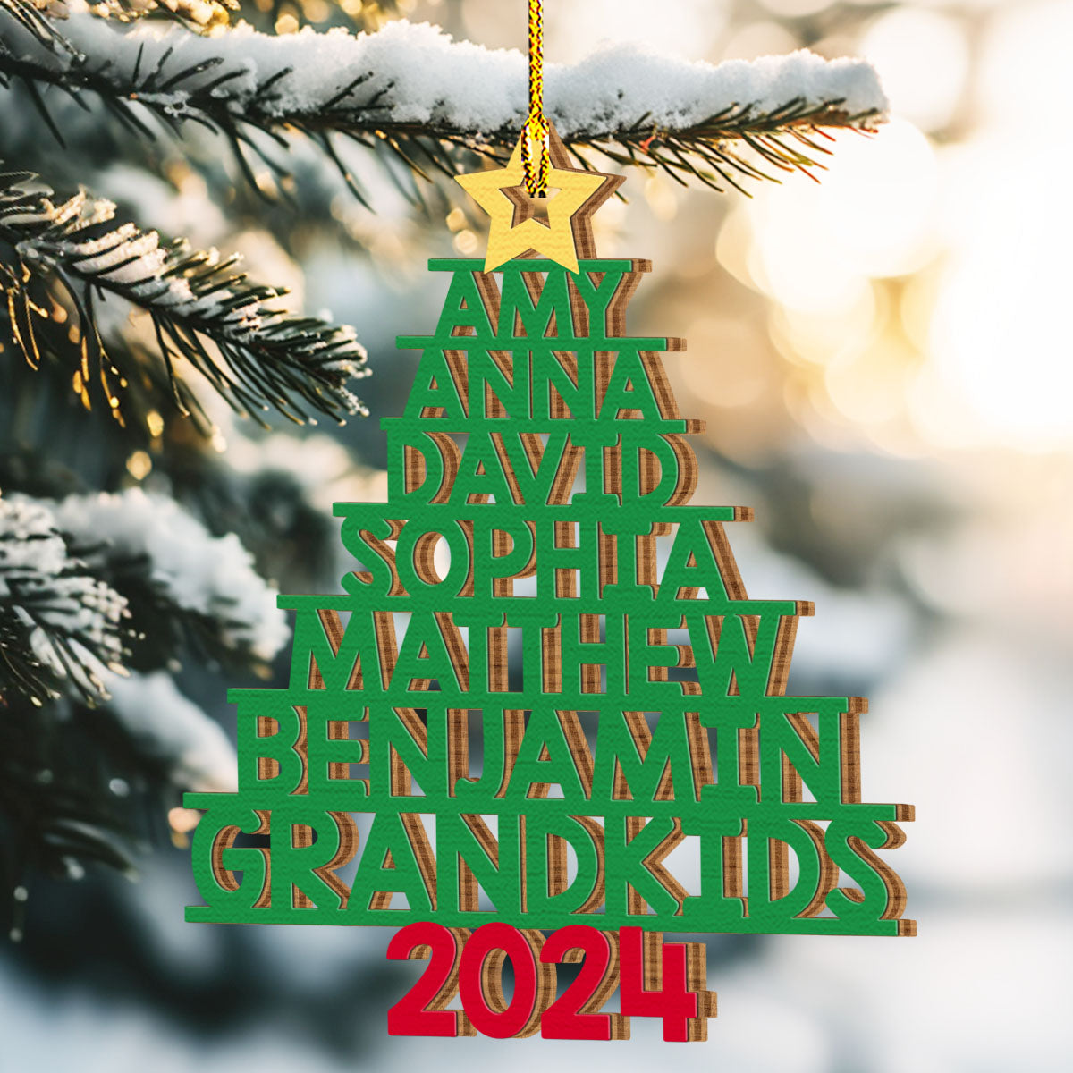 Family Names Christmas Tree - Personalized Custom 1-layered Wood Ornament