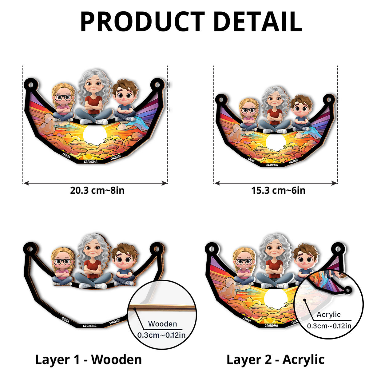 Children Grandma Mom Sitting On The Moon - Personalized Custom Suncatcher