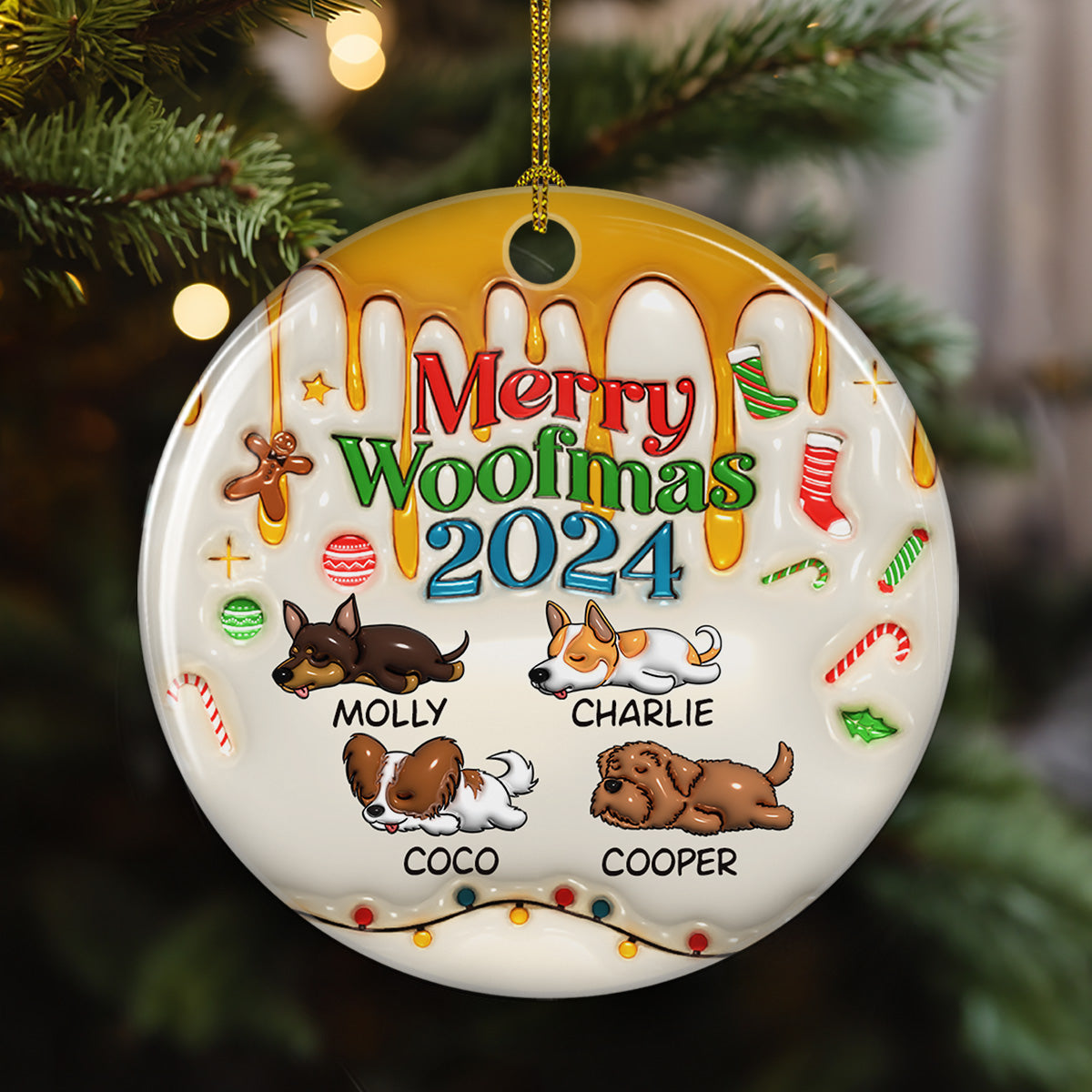 Happy Woofmas - Personalized Custom 3D Inflated Effect Ceramic Ornament