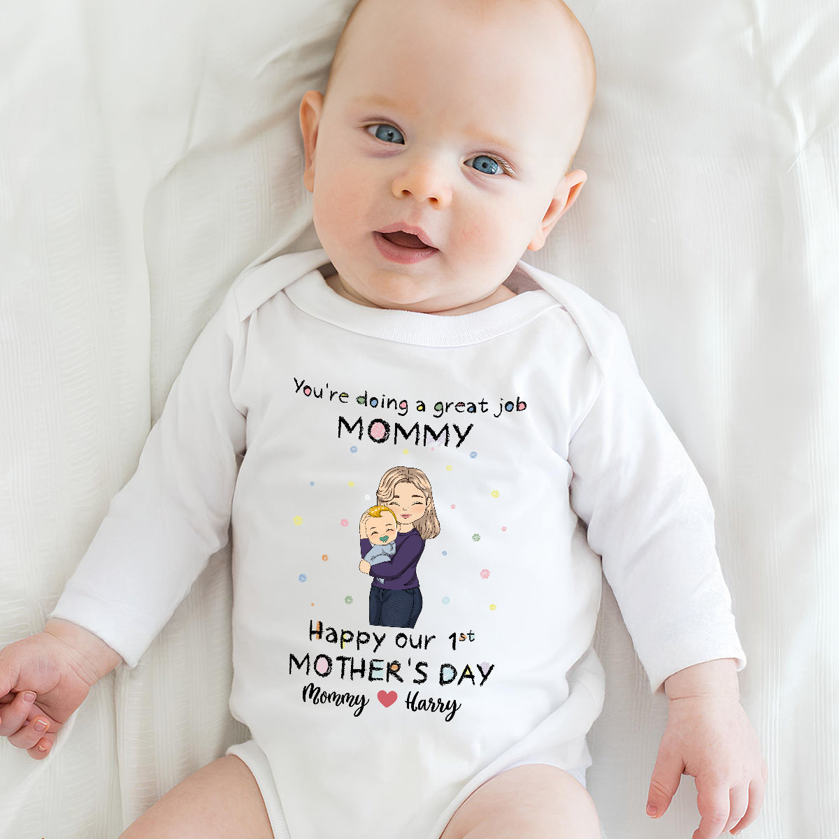 Mommy Doing A Great Job - Personalized Custom Long Sleeve Baby Onesie