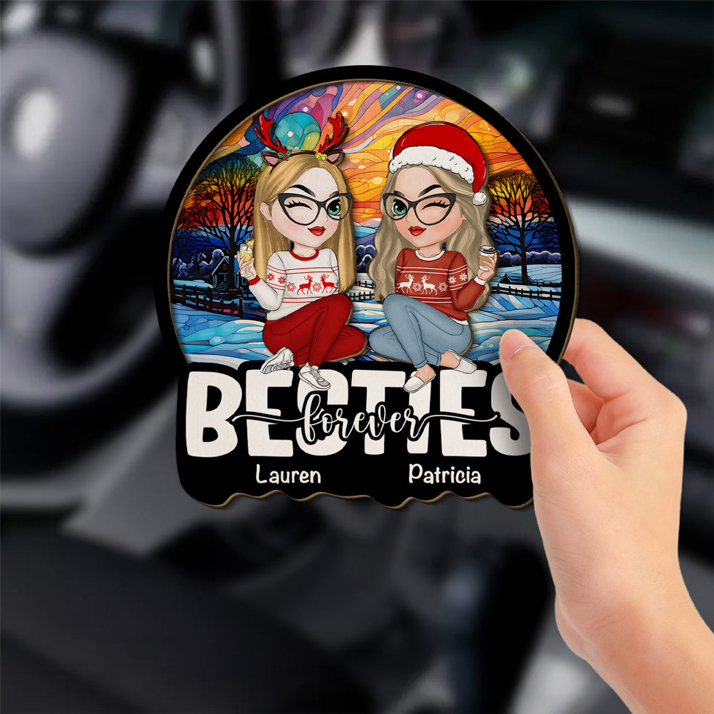Besties Sitting Together Christmas - Personalized Custom Car Visor Clip