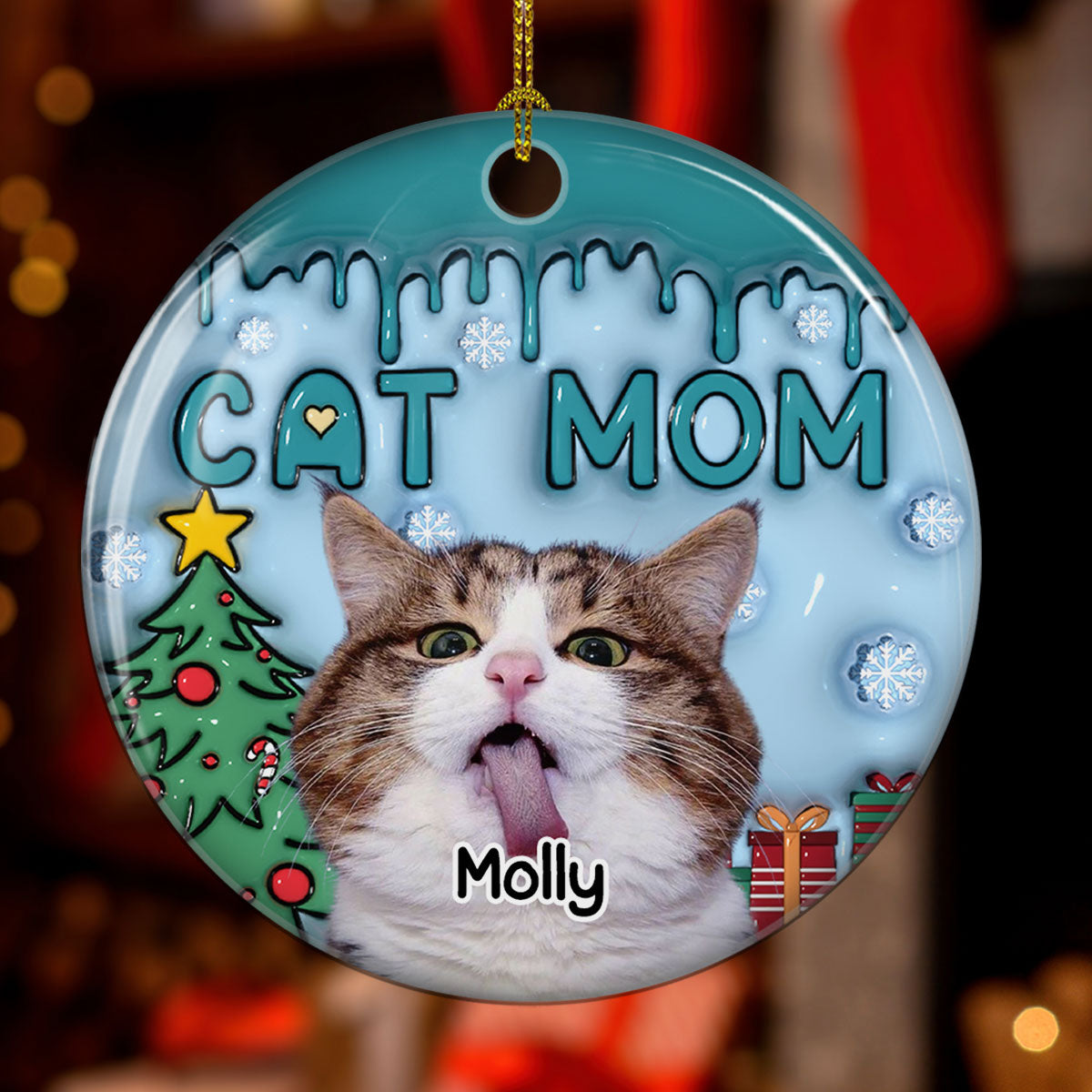 Me And Lovely Cat Photo  - Personalized Custom 3D Inflated Effect Ceramic Ornament