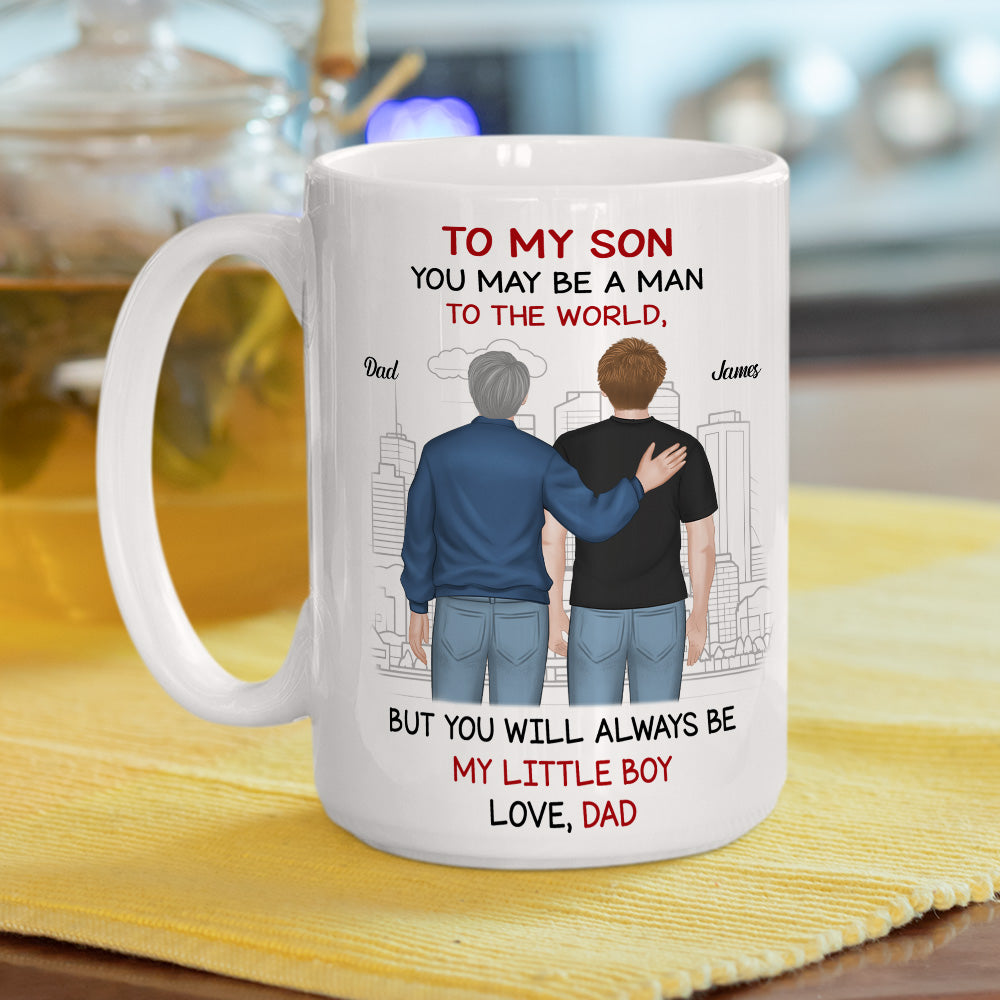 Man To World Boy To Dad - Personalized Custom Coffee Mug