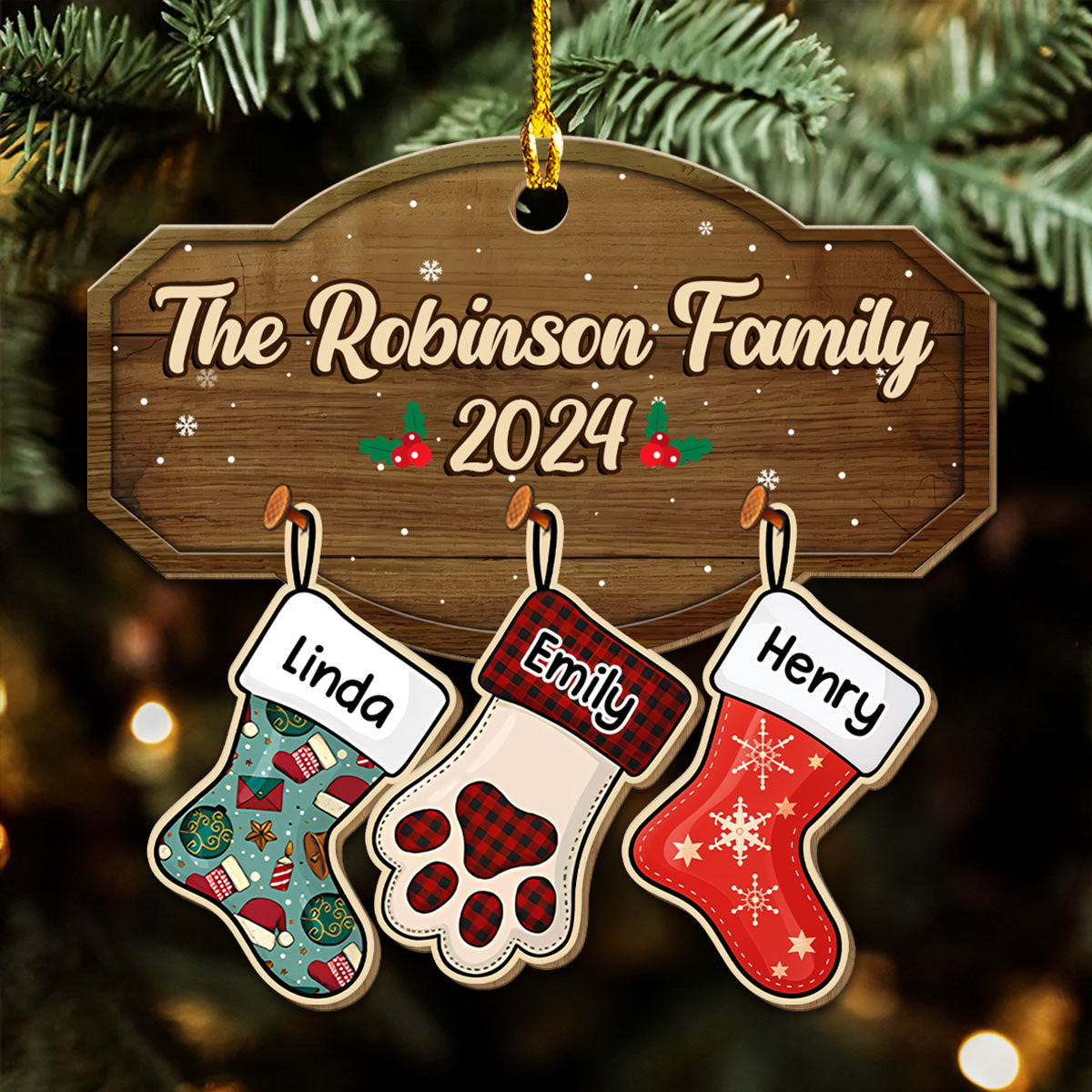 Family With Pet - Personalized Custom Wood Ornament