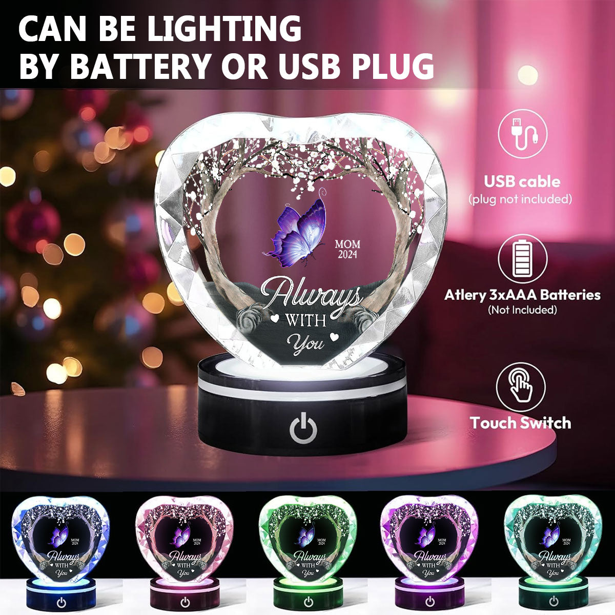 Always With You - Personalized Custom Crystal Led Light