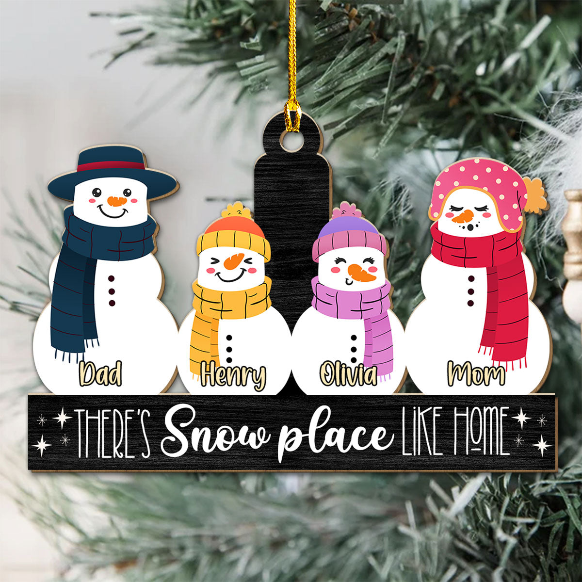 Snowman Family - Personalized Custom Wood Ornament