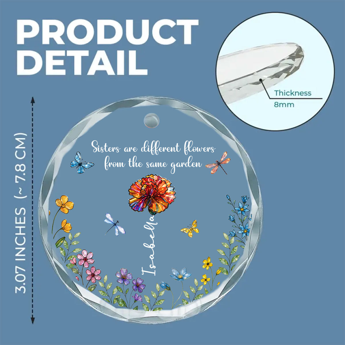 Flowers And Sisters Always Shine - Personalized Custom Glass Ornament