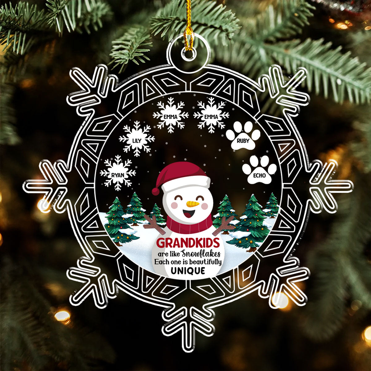 Snowman Grandma And Grandkids - Personalized Custom Acrylic Ornament