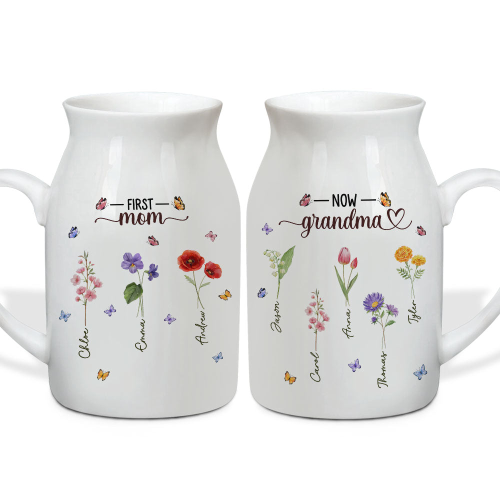 First Mom Now Grandma - Personalized Custom Flower Vase