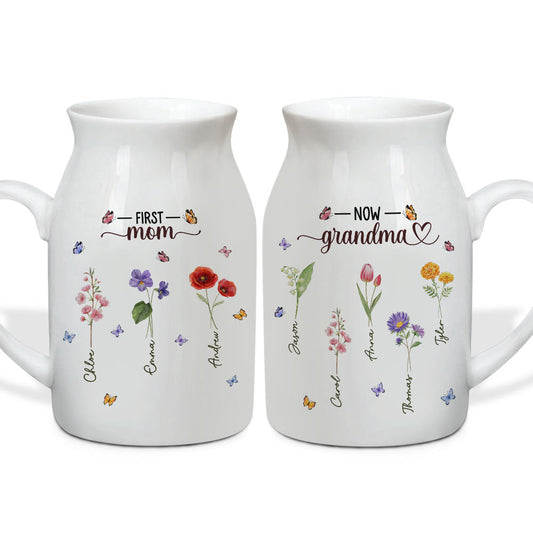 First Mom Now Grandma - Personalized Custom Flower Vase