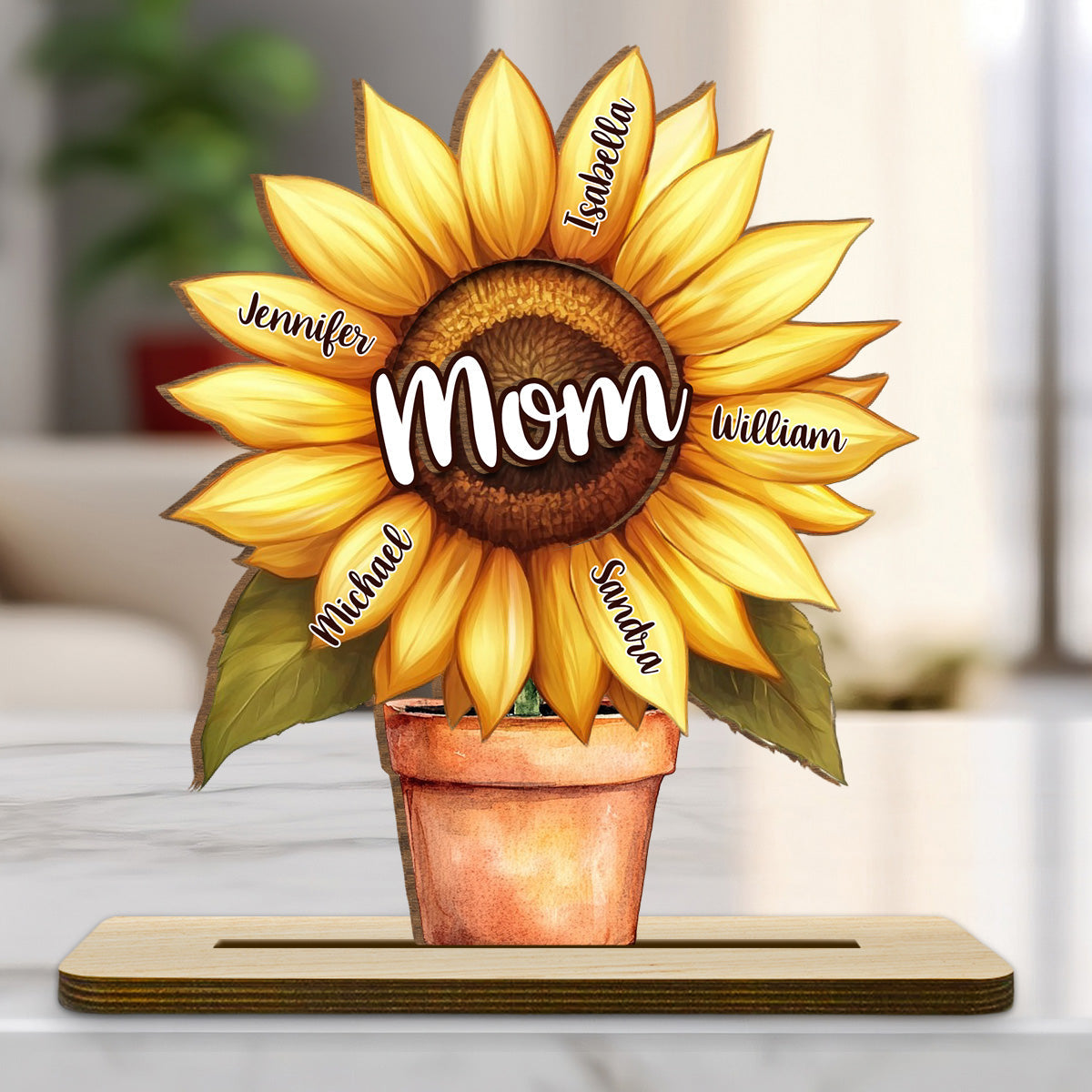 Grandma Sunflower - Personalized Custom 2-Layer Wood Plaque With Flat Base