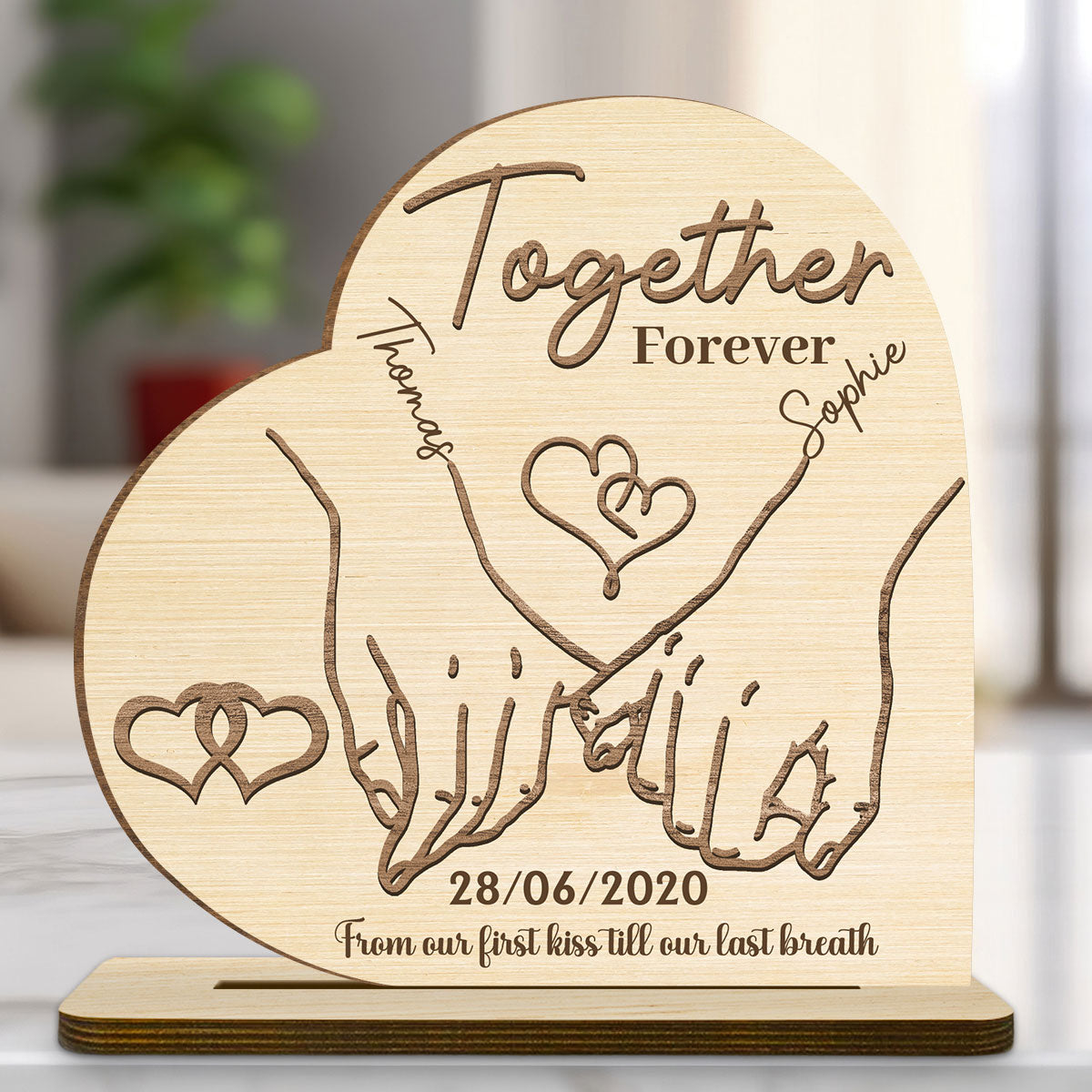 Together Forever Ver 2 - Personalized Custom 2-Layer Wood Plaque With Flat Base